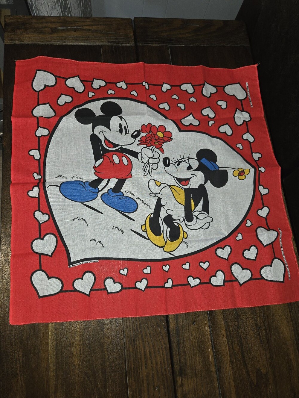 Vintage Walt Disney Mickey Mouse & Minnie Bandana 21.5 × 22 New No Tags